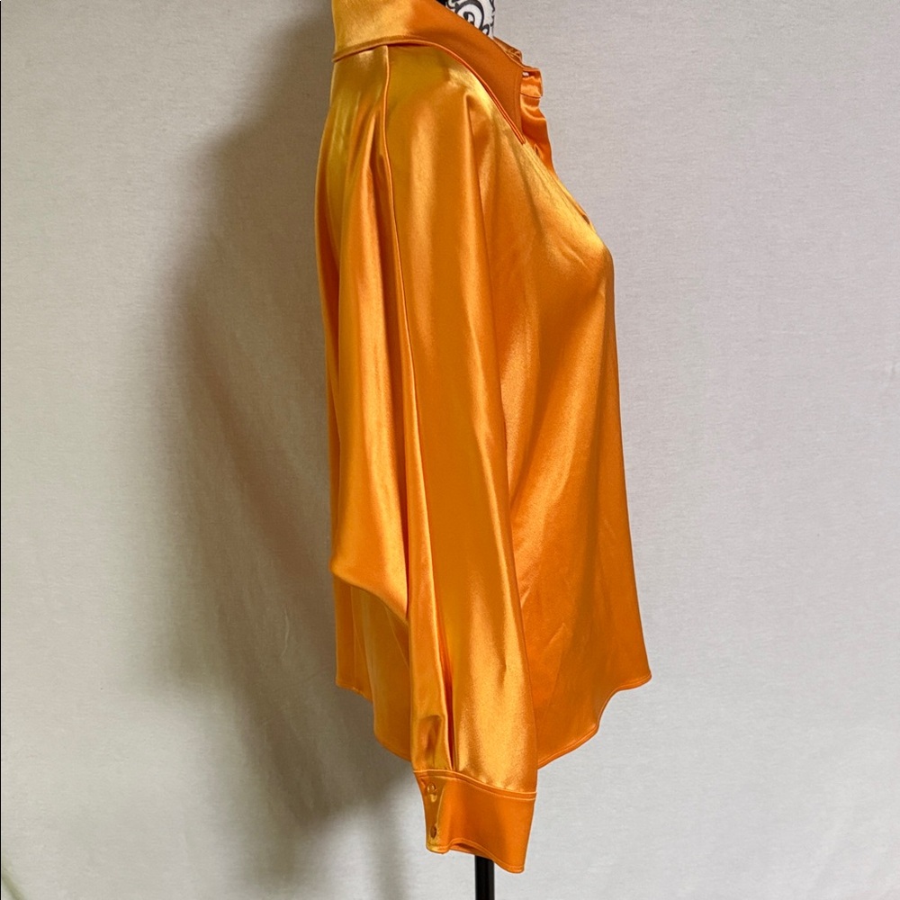 St. John Sophisticated Design Dolman Sleeves Orange Satin Button-Down Shirt - Picture 4 of 9